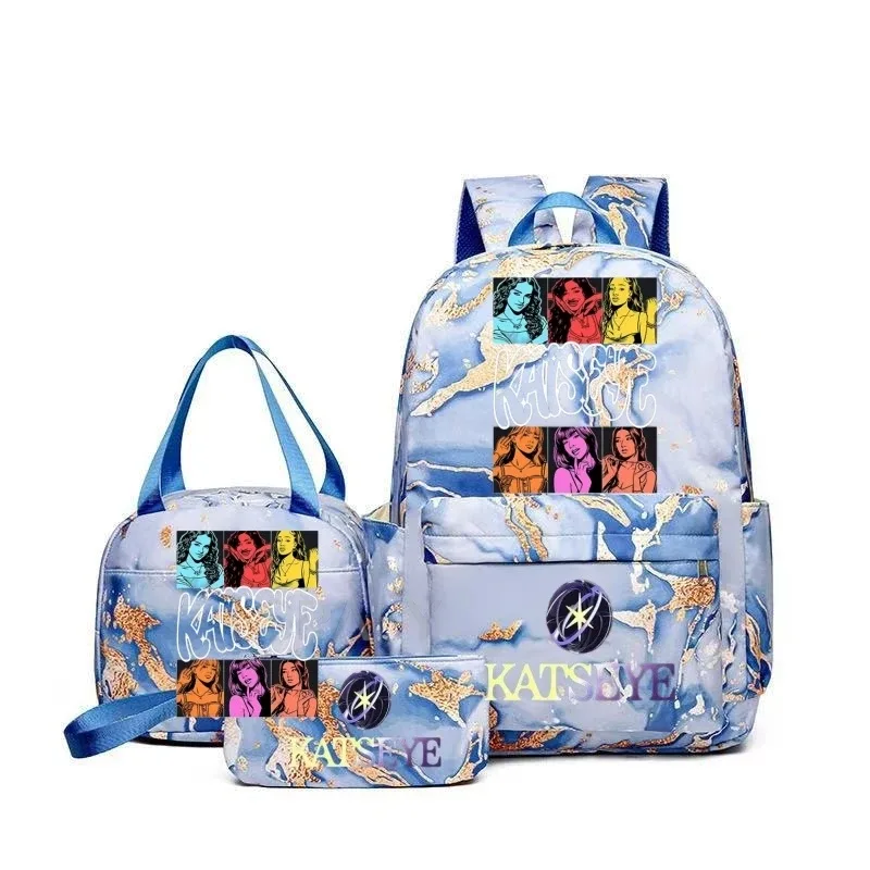 sac à dos grande capacité imprimé katseye amusant, léger, pour l'école, les voyages, décontracté, pour femmes et filles, avec compartiment pour stylos et sac à déjeuner