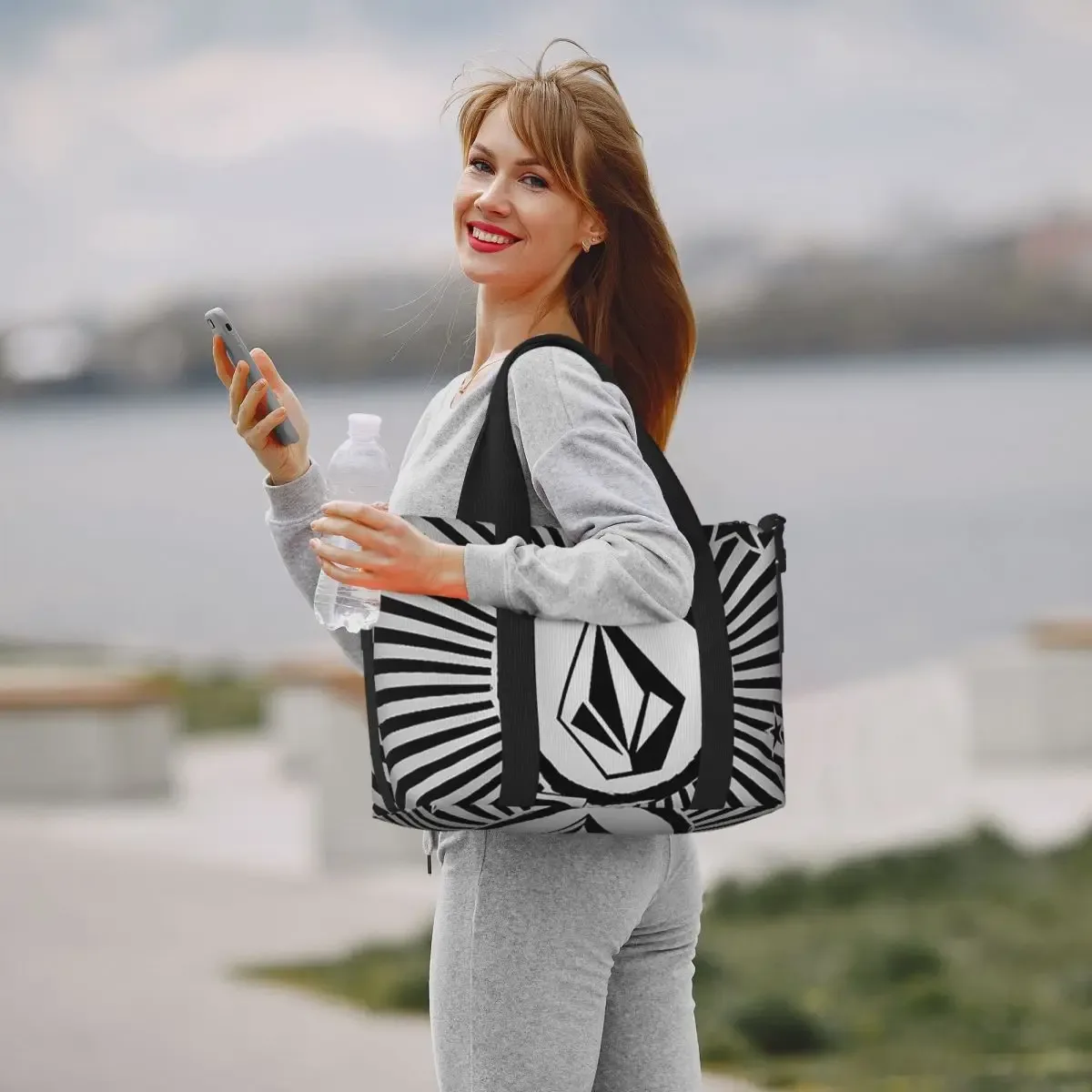 sac de voyage de plage avec logo v-volcom personnalisé, fourre-tout de grande capacité pour salle de sport, yoga, sac à bandoulière de shopping pour femmes