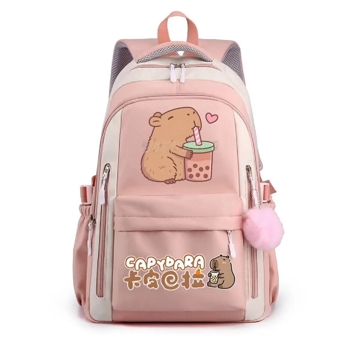 sac à dos d'école pour filles mignon capybara & bubble tea imprimé cartables femmes filles sacs d'école décontractés sac à dos de voyage à la mode