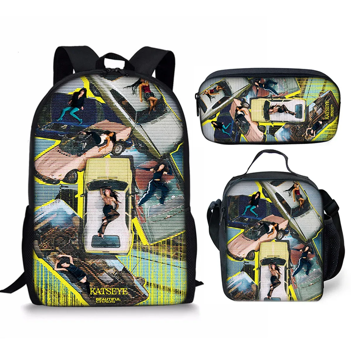 sac à dos d'école kpop katseye 3d imprimé, 3 pièces/ensemble, avec sac à déjeuner et trousse à crayons – nouveauté amusante et populaire de luxe