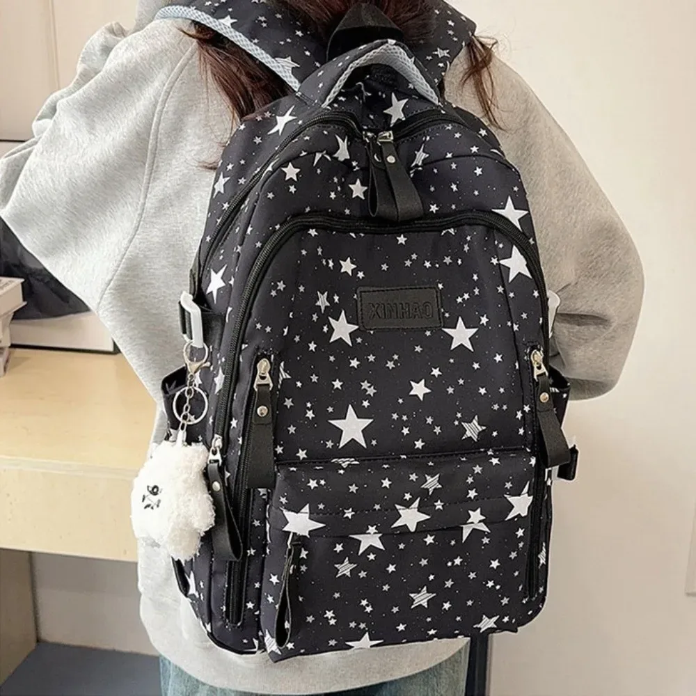 sac à dos imprimé étoile, léger, grande capacité, en nylon, style coréen, style universitaire, sac d'école pou