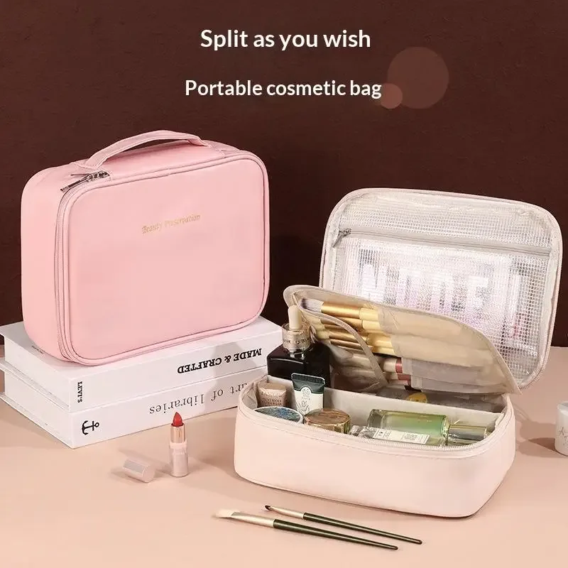 Sac à cosmétiques pour femmes, trousse de maquillage à double couche, grande capacité, organiseur de cosmétiques de luxe, essentiels de voyage, sac à cosmétiques pour femmes