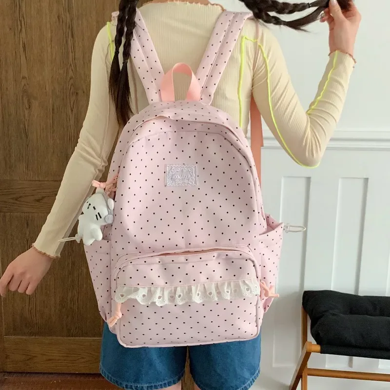 sacs à dos à pois pour filles, grande capacité, sacs à livres décontractés, sac à dos léger de style preppy, sac à dos de voyage en plein air