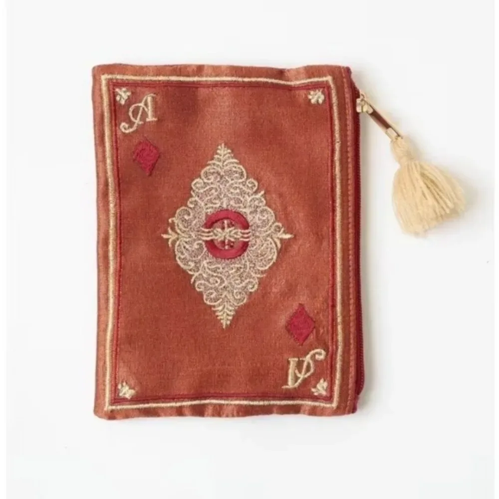 nouvelle trousse à cosmétiques brodée à la main, style ethnique, motif de cartes à jouer, sac de rangement à franges, sac rétro japonais portable