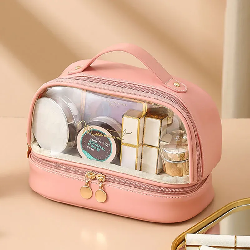 sac de maquillage lanterne lettre personnalisable, sac de rangement de voyage portable de grande capacité, trousse de toilette portable double couche en pu