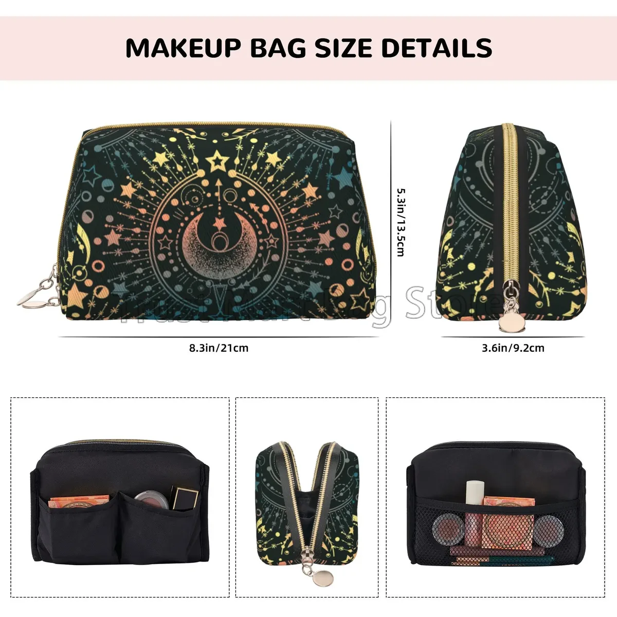 moon & star-trousse de toilette alchemy magical en cuir, sac cosmétique de voyage, noir, crâne, mite, grande capacité, étanche, poudres de maquillage