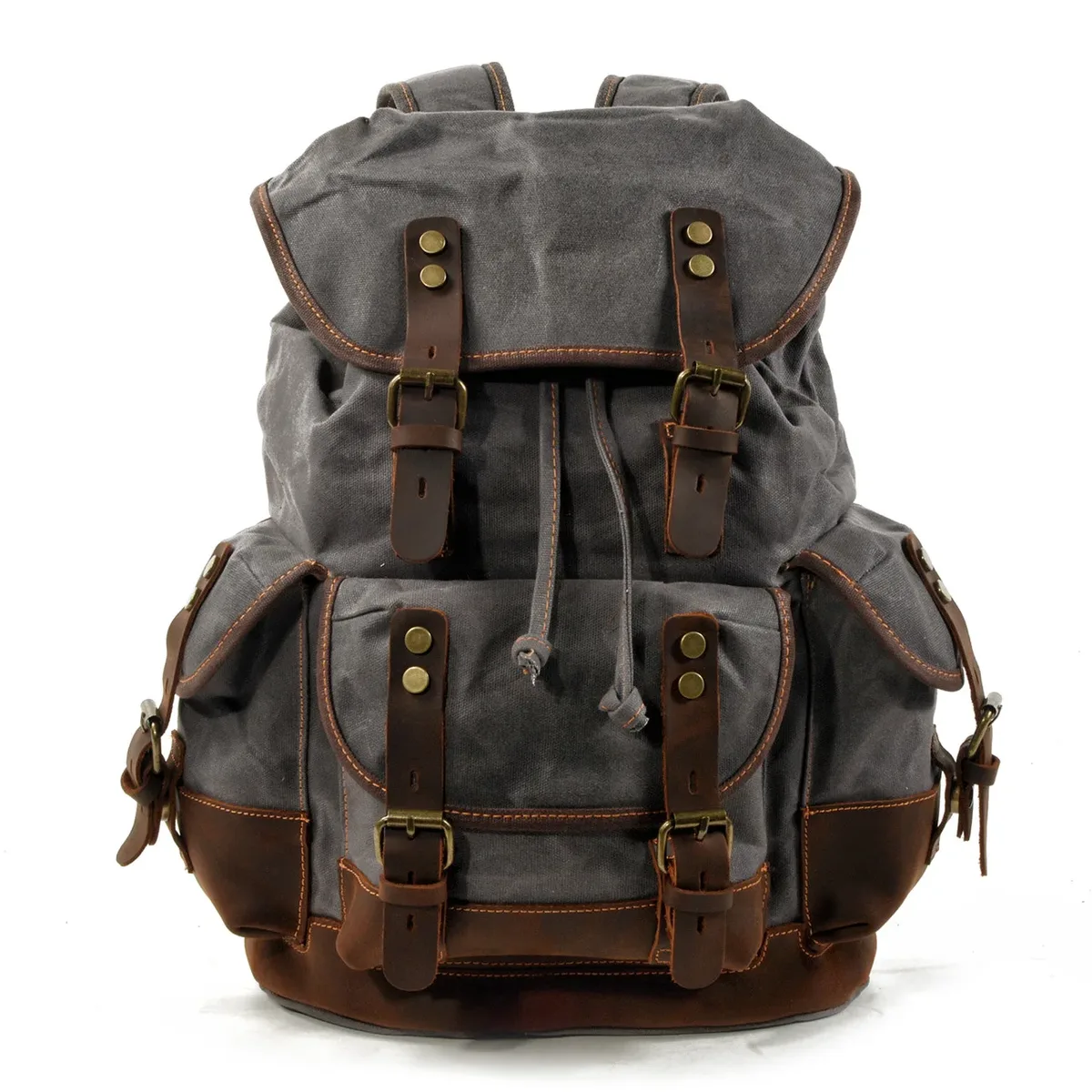 sac à bandoulière rétro décontracté pour étudiants, sac d'école de grande capacité, sac à dos de voyage en toile cousue en cuir, sac à dos de randonnée