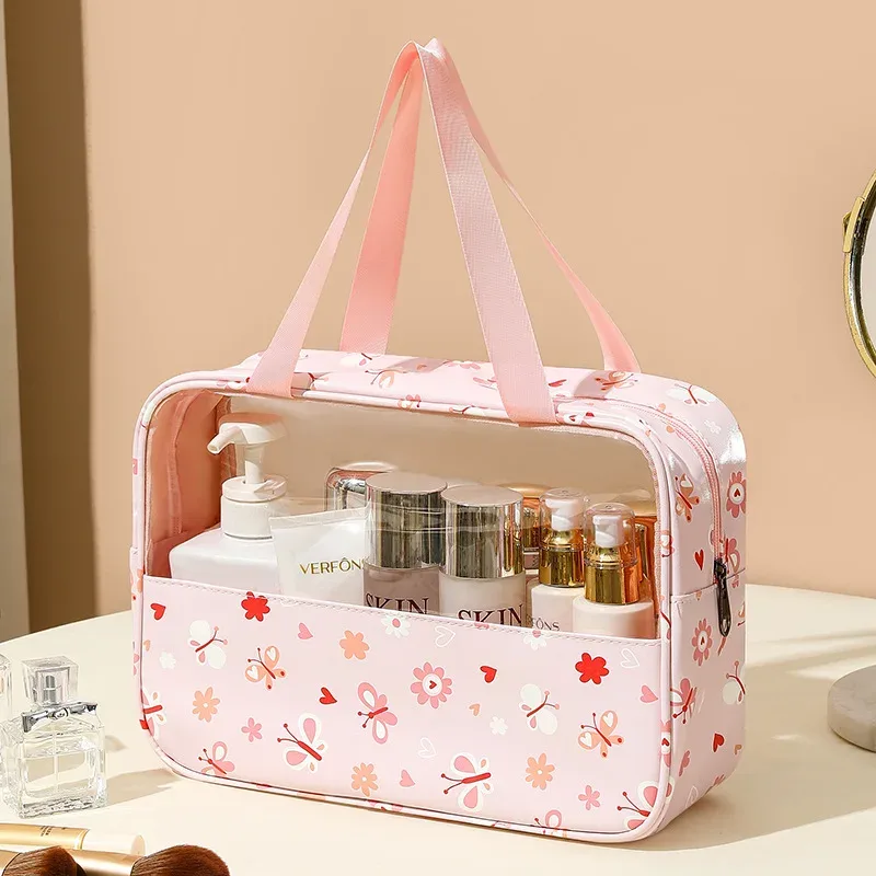 sac de lavage de douche de grande capacité, sac à cosmétiques translucide pour dames, sac de rangement de cosmétiques essentiels de voyage