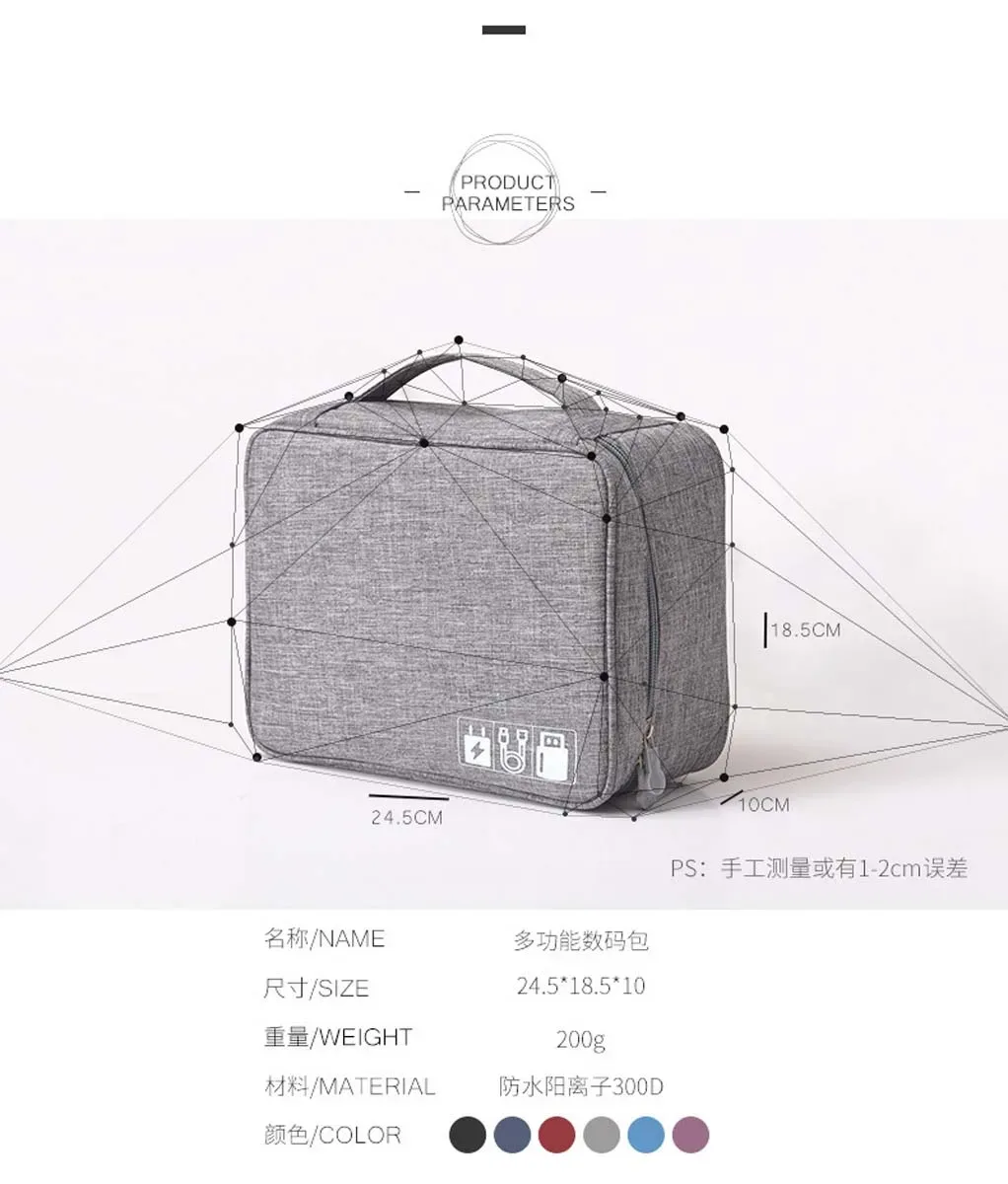 organisateur de gadgets usb numérique portable, fils de chargeur, pochette de rangement à fermeture éclair pour cosmétiques, kit d'accessoires, fournitures, sac de câble de voyage