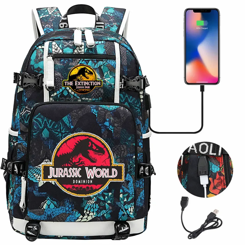 jurassic park world dinosaure sac à dos usb grande capacité étudiant mochila femmes hommes ordinateur portable garçon fille enfants retour à l'école livre sacs
