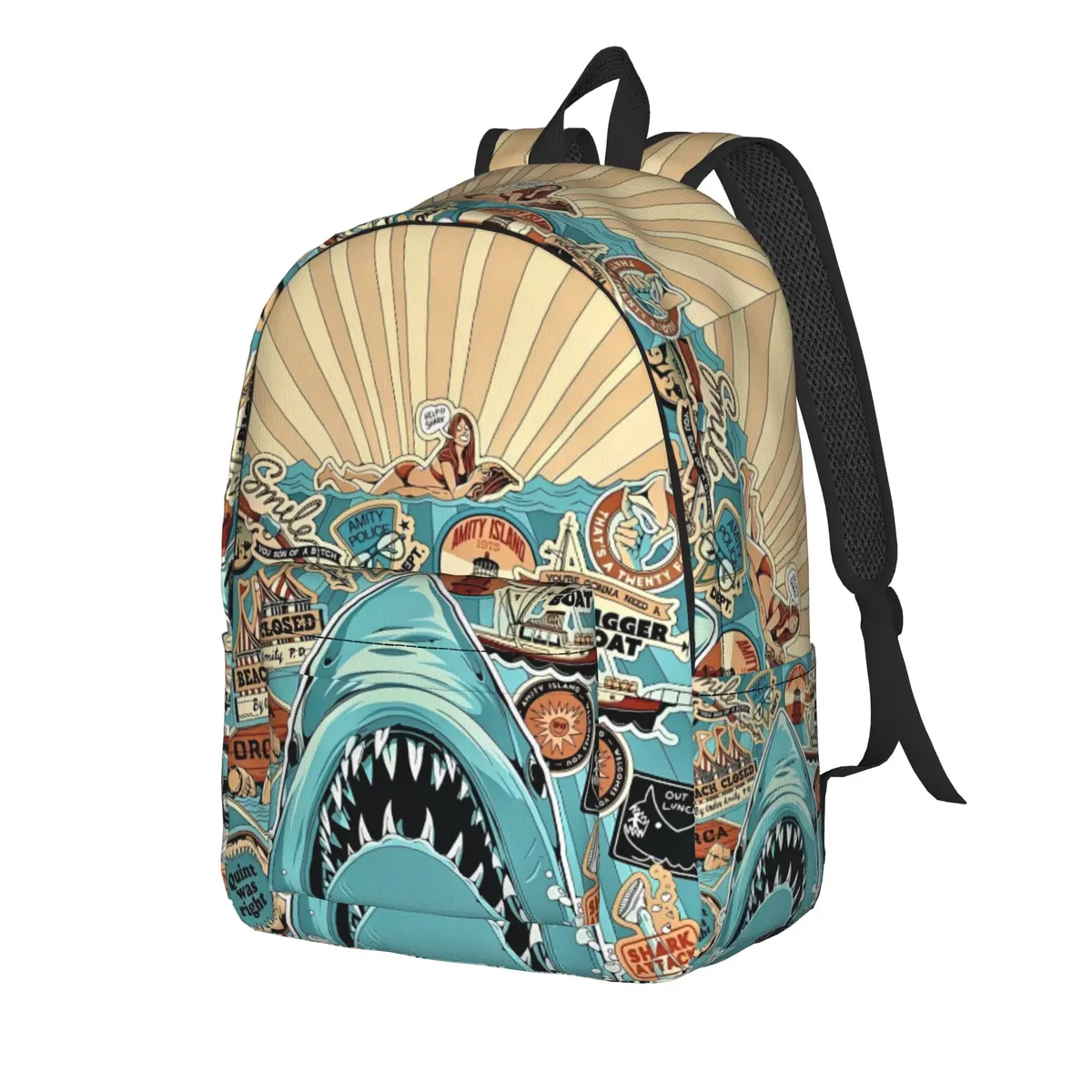 sac à dos jaw-shark classic film amity island pour hommes, femmes, adolescents, étudiants, randonnée, voyage, sac à dos de jour, sac à bandoulière pour ordinateur portable, extérieur