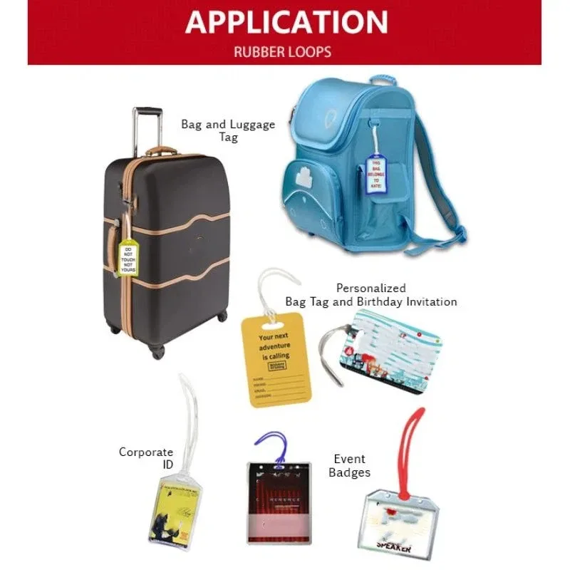 100 boucles en caoutchouc pour étiquettes de sac, étiquettes de bagage, sangles d'identification, accessoires de fabrication d'étiquettes, boucles en caoutchouc, supports pour étiquettes de bagage