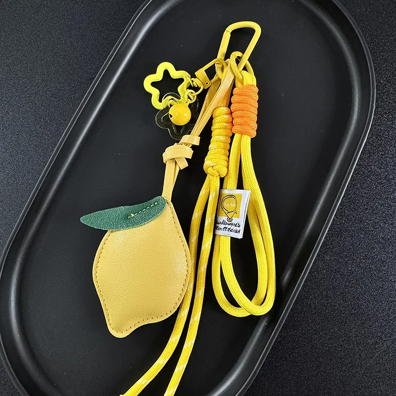 pendentif de sac à dos en cuir motif citron d'été, porte-clés en corde tressée en nylon, ornement décoratif