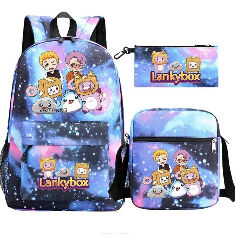 sac à dos tendance lankybox camouflage 3 pièces, grande capacité, pour adolescents, ordinateur portable, école, avec sac à bandoulière, anime, hommes, voyage, mochilas, cadeau
