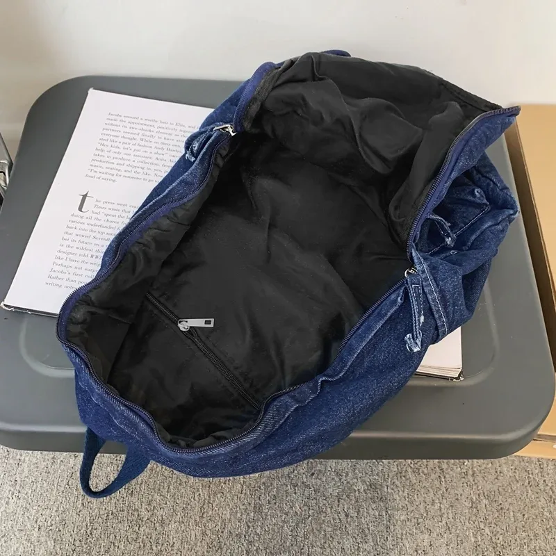 sacs à dos en toile décontractés unisexes, sacs d'école en coton, cartables en denim de grande capacité, forfaits de voyage doux pour gril, noir uni, 100%