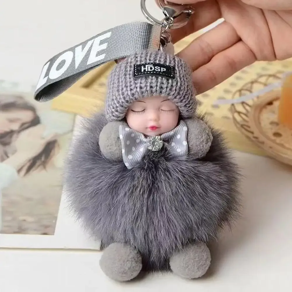 porte-clés en peluche pour bébé endormi, breloque, poupée moelleuse, sac de voiture, accessoire de mode pour femmes, décoration de sac à dos, cadeau