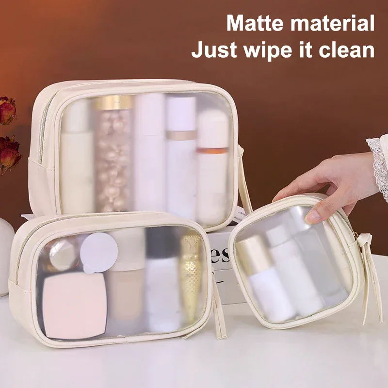 sac de rangement de cosmétiques de grande capacité, sac de maquillage multifonctionnel semi-transparent, trousse de toilette de voyage d'affaires, 1 pièce