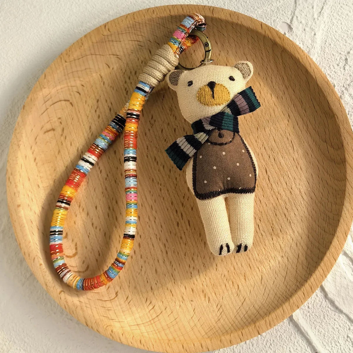 porte-clés fait à la main, adorable animal de dessin animé, à la mode, pendentif animal en tissu artisanal pour sac à dos de décoration