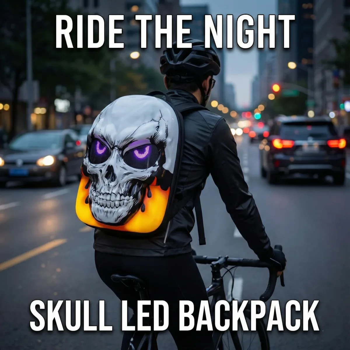sac à dos de moto à coque rigide avec crâne led 3d, avec yeux programmables, contrôle par application, sac à dos de chevalier étanche pour voyage et équitation