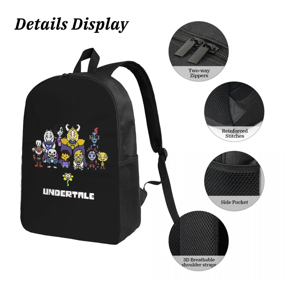 sac à dos de jeu undertale gamer, sac à livres pour étudiants, sac d'école, sacs à bandoulière pour ordinateur, sac à déjeuner isotherme 3ps, trousse à crayons
