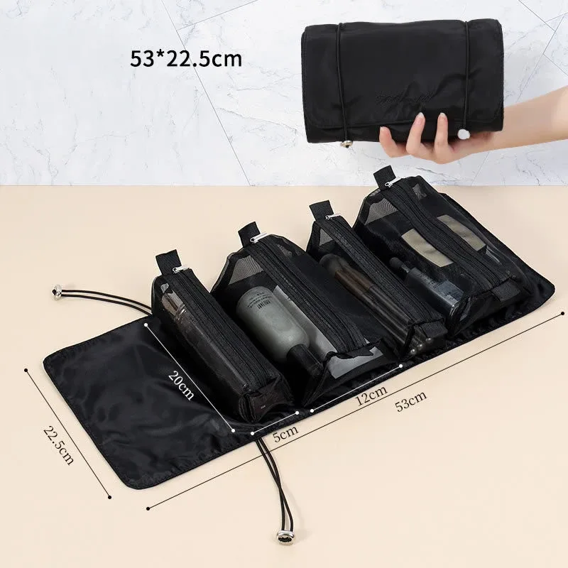 sacs de maquillage détachables 4 pièces en 1, sac à cosmétiques portable pliable de voyage, sac de rangement de toilette séparable, organisateur, pochette de maquillage, nouveau