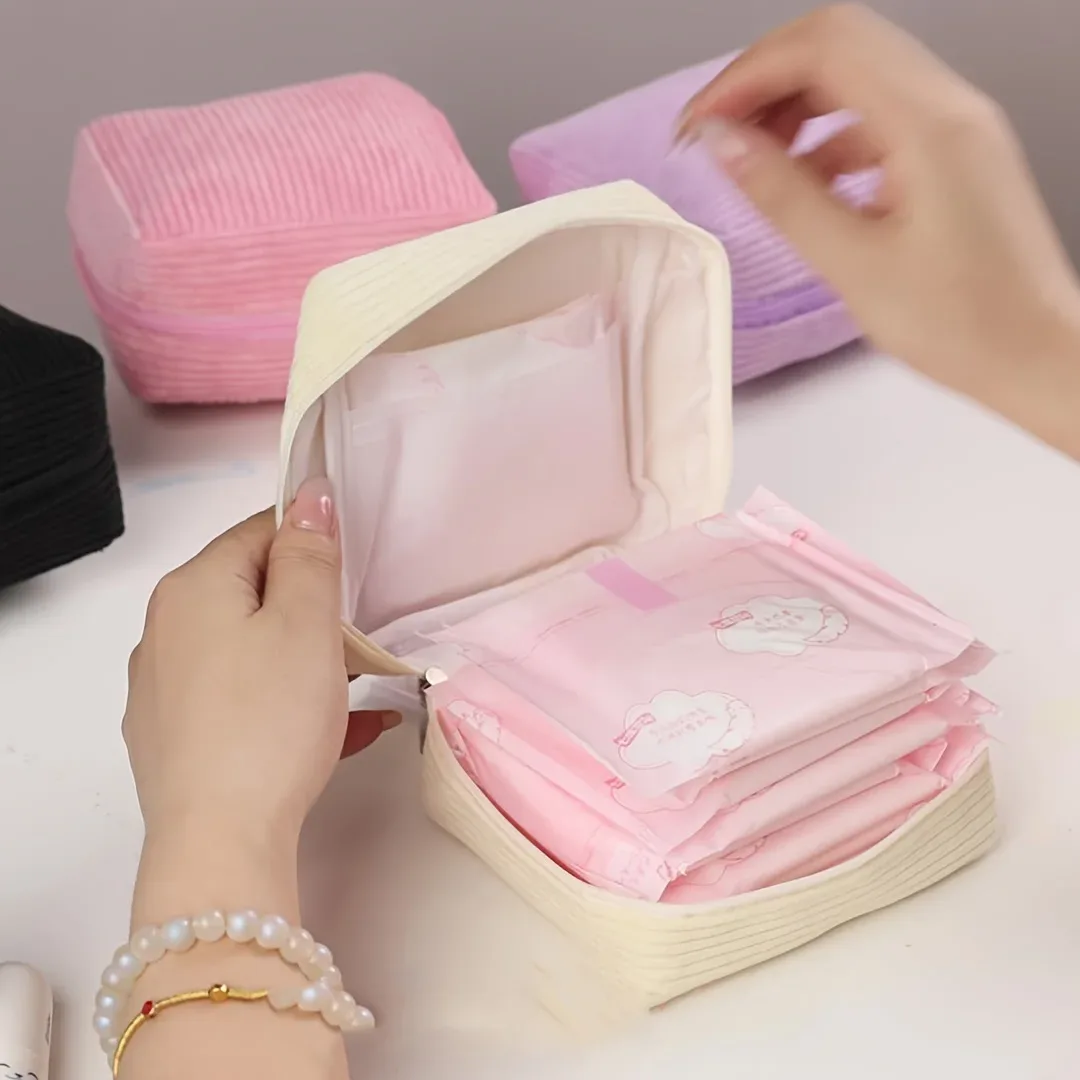 sac de rangement pour serviettes hygiéniques 2026 en tissu peluche épais, mini pochette de rangement portable pour serviettes hygiéniques, grande capacité, organisateur