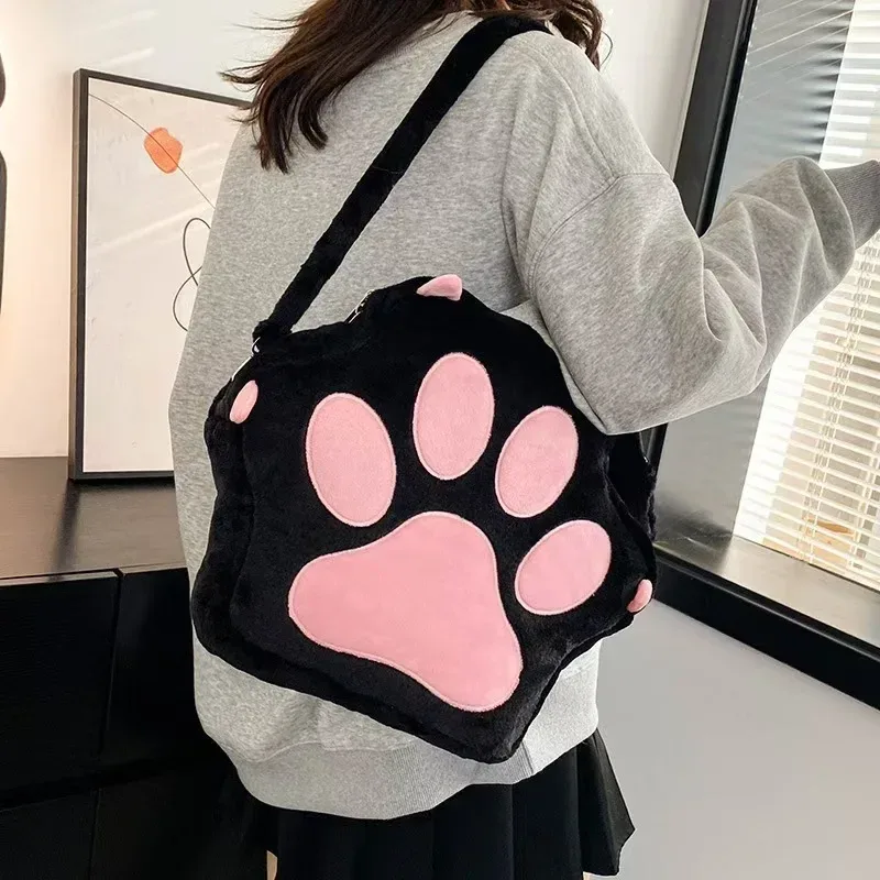 jk – sac à dos en peluche patte de chat pour filles, mignon, avec bretelles réglables, sac à main en fourrure douce, sac à dos de dessin animé pour femmes et filles