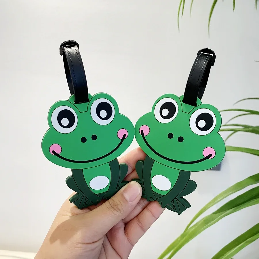étiquette de bagage grenouille verte mignonne, 1 pièce/2 pièces, pour voyage d'affaires, sac à dos d'aéroport, étiquette de nom d'embarquement, accessoires de voyage