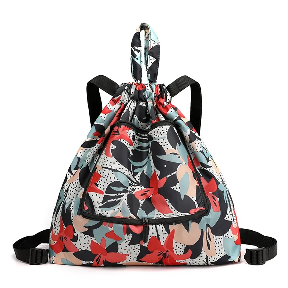 sac de courses multifonctionnel à fleurs, sac à cordon léger et portable, sac à dos plié en nylon animal, voyage
