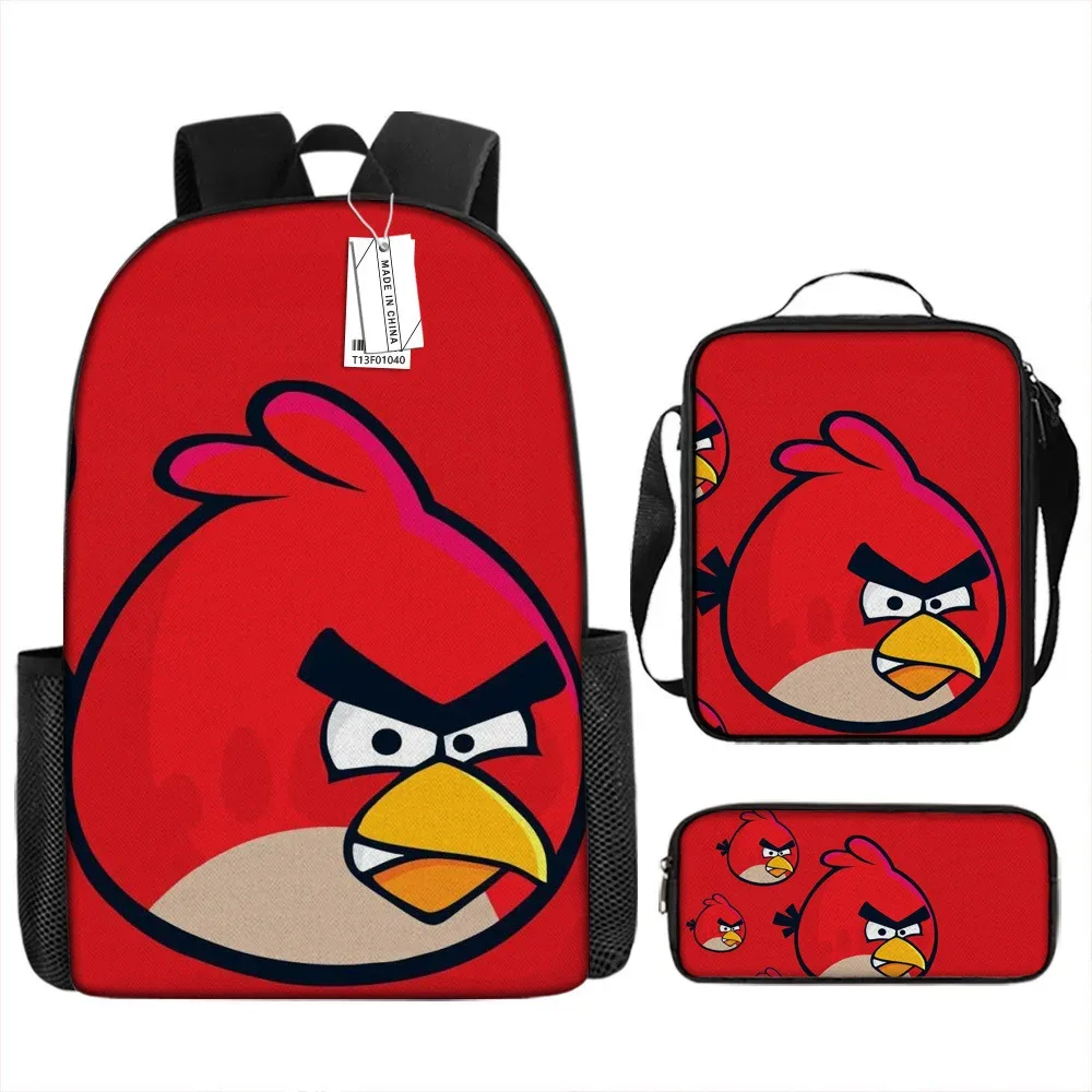 sacs d'école de luxe originaux et cool avec impression 3d angry birds, 3 pièces/ensemble, sac à dos pour ordinateur portable, sac à déjeuner, trousse à crayons