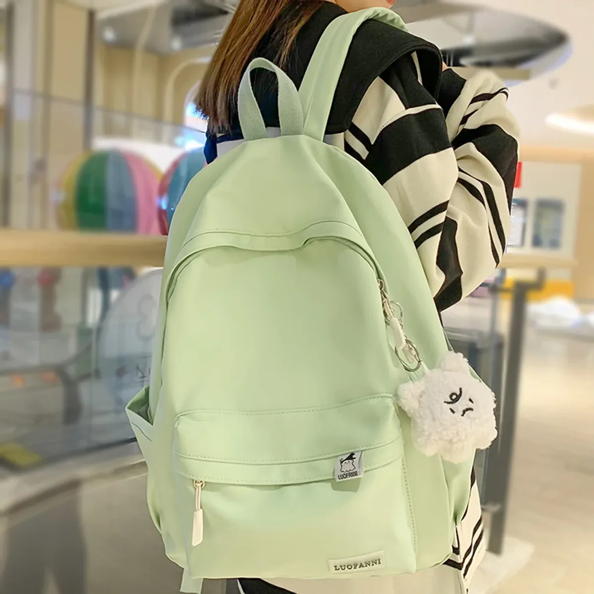 ChimFemale-Sac d'école en nylon imperméable pour femme, sac à dos de voyage pour ordinateur portable, sac de livre Kawaii pour femme, sac à dos imprimés Fashion Girl, vert et mignon