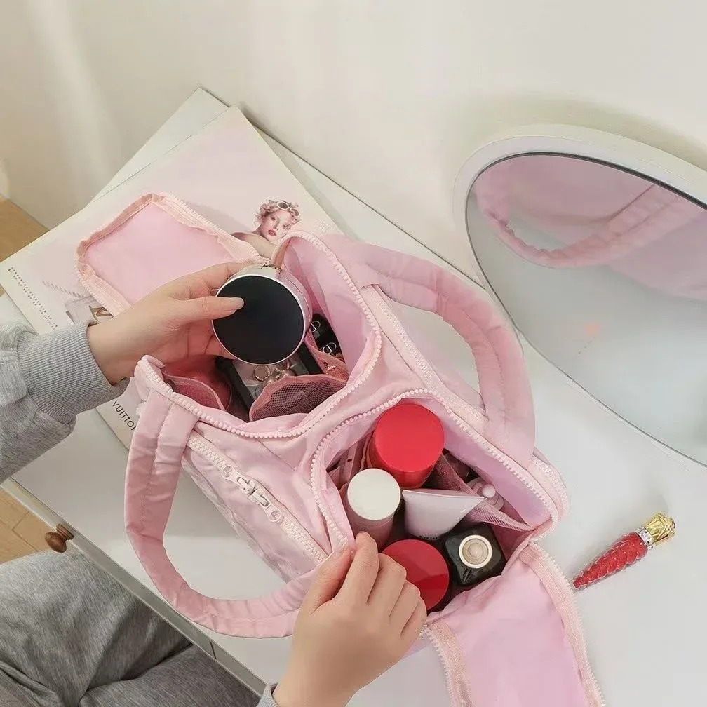 trousse de maquillage portable multi-poches avec fermeture éclair, organisateur cosmétique pour voyage et usage domestique, grande capacité, pochette de rangement pour articles de toilette