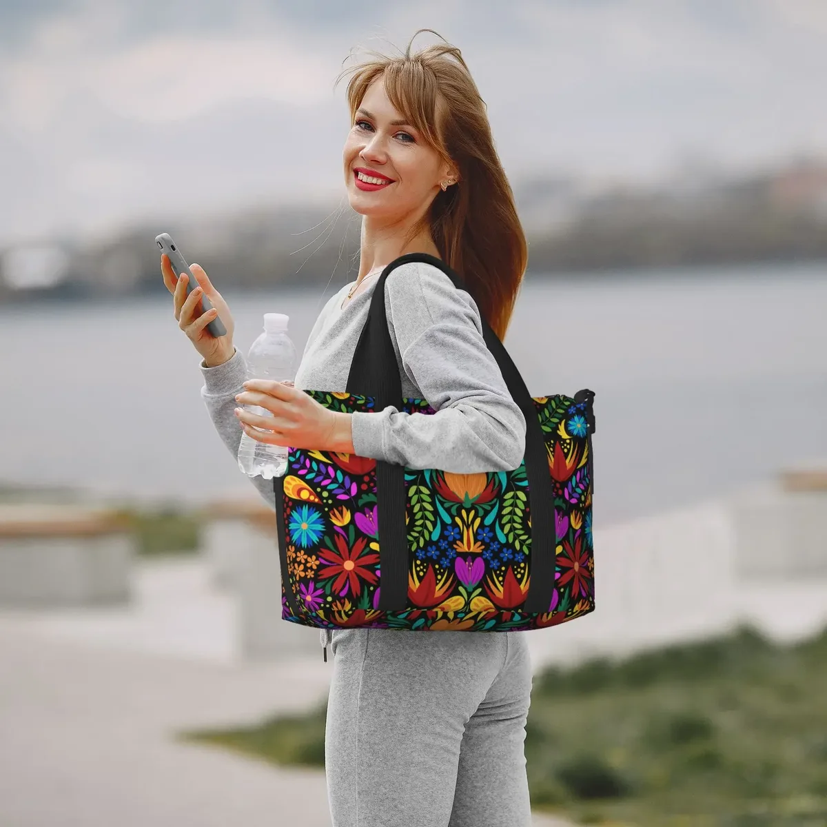sac de voyage léger avec fleurs mexicaines, sacs de nuit pour week-end, fourre-tout boho art floral pour sport, gymnastique, yoga