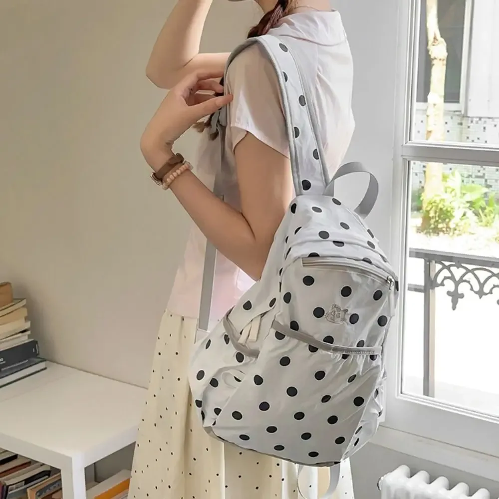 sac à dos mignon à pois, minimaliste, grande capacité, en nylon, avec broderie chat, léger, pour étudiant, école, trajets quotidiens