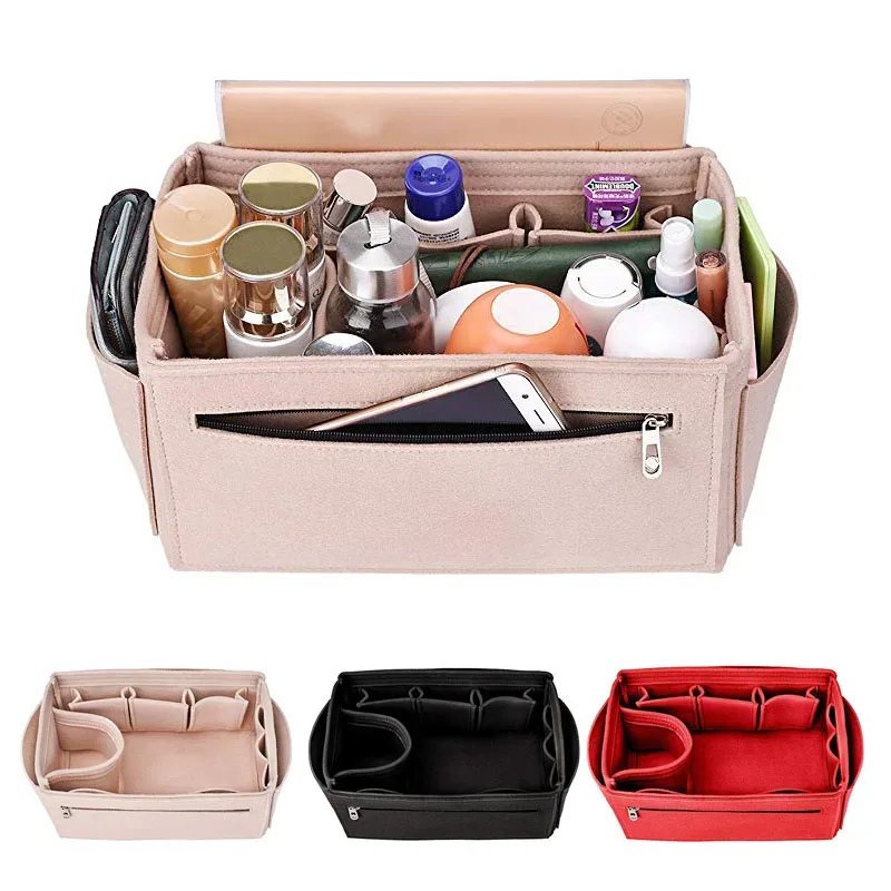 organisateur de maquillage, sac à main en tissu feutré, sac d'insertion, sac à main intérieur de voyage, sacs à cosmétiques portables adaptés à speedy neverfull