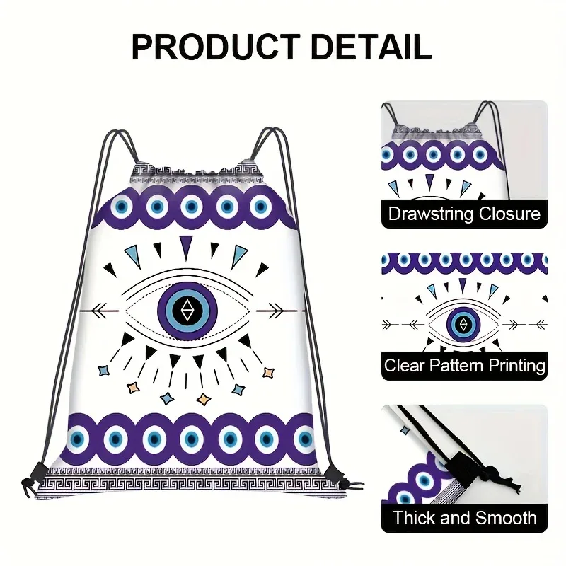 1 sac à cordon œil grec contre le mauvais œil - sac à dos à cordon œil mystique de la providence violet et bleu pour le yoga, les festivals et comme cadeau porte-bonheur