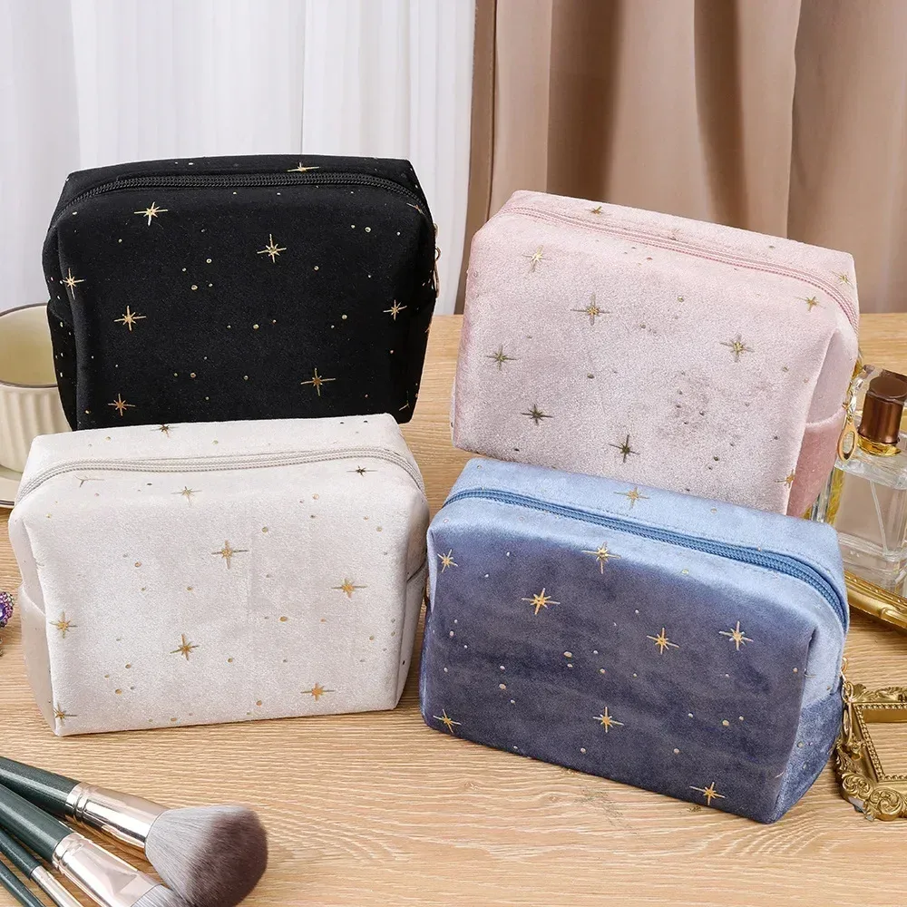 trousse de toilette portable en velours doux pour femme, sac de rangement cosmétique, brosse de maquillage, rouge à lèvres, évaluateurs, voyage, nouveau