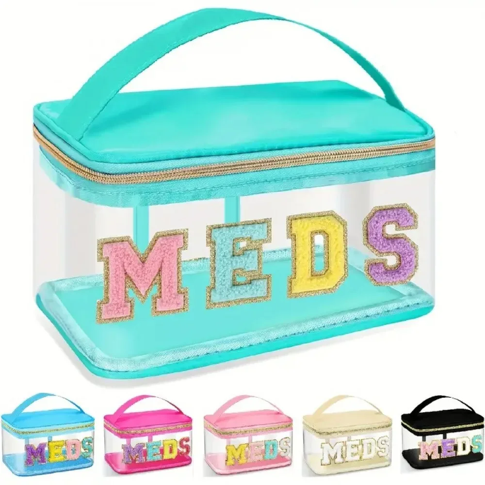 Sac de rangement transparent multicolore, trousse de maquillage, sac de rangement de voyage, sac à main portable, trousse de toilette brodée de lettres