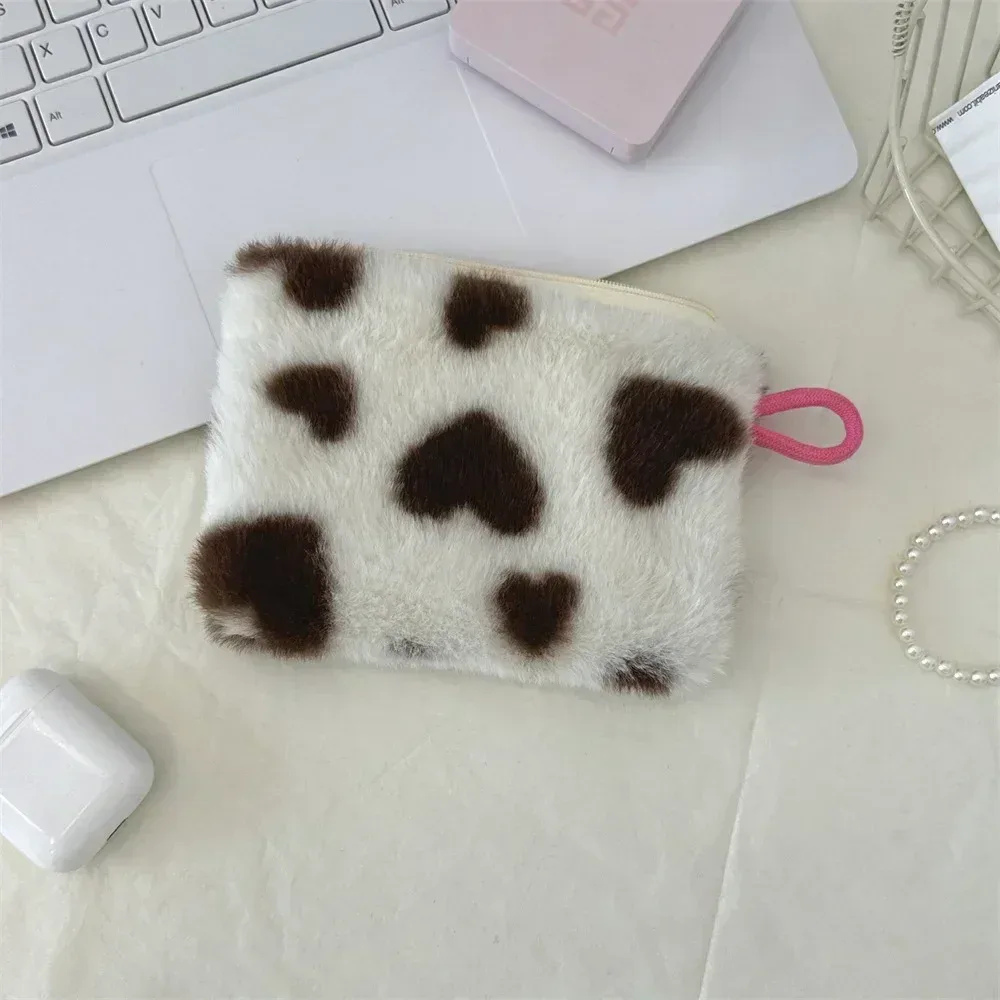 mini trousse de maquillage en peluche mignonne, portable, voyage, cosmétique, rouge à lèvres, écouteurs, carte, sac à main de rangement, pochette portefeuille pour femmes