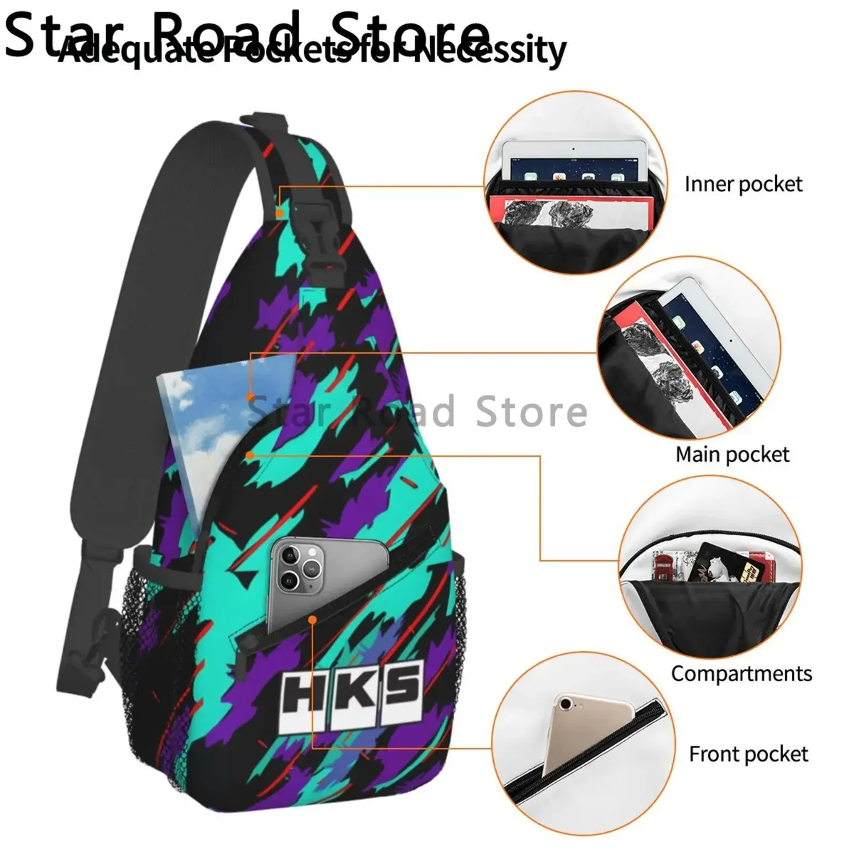hks advan-sac à dos à bandoulière avec logo jdm pour homme et femme, observateur, réglable, décontracté, voyage, randonnée