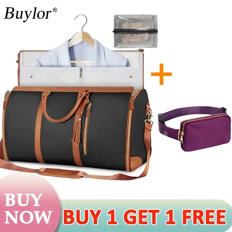 buylor lot de 2 sacs pliables pour costumes, grande capacité, sac de voyage avec pochette à chaussures, sac à main imperméable pour femme, sac de sport extérieur