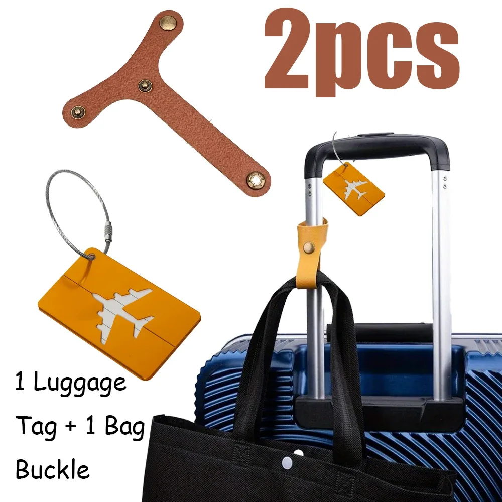 ensemble d'accessoires de voyage 2 pièces (boucle de bagage + étiquette de bagage) : peut sécuriser les sacs à main/les bagages, installation et ajustement rapides et faciles, s'adapte aux valises, libère vos mains, est un article pratique et portable pour les voyageurs d'affaires/les vacanciers.