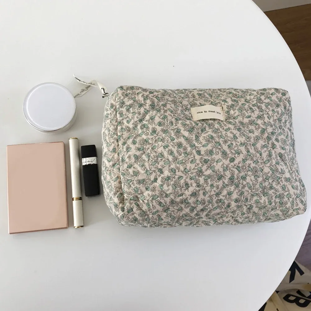 Sac à Cosmétiques Esthétique pour Femme, Imprimé Floral, Rangement Français, Coton Doux, Trousse de Toilette Voyage Femme, Poudres de Maquillage, Grande Capacité