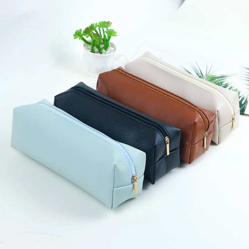 étui à crayons de bureau en cuir pu personnalisé avec initiales, organisateur de pinceaux de maquillage, sac de rangement pour maquillage