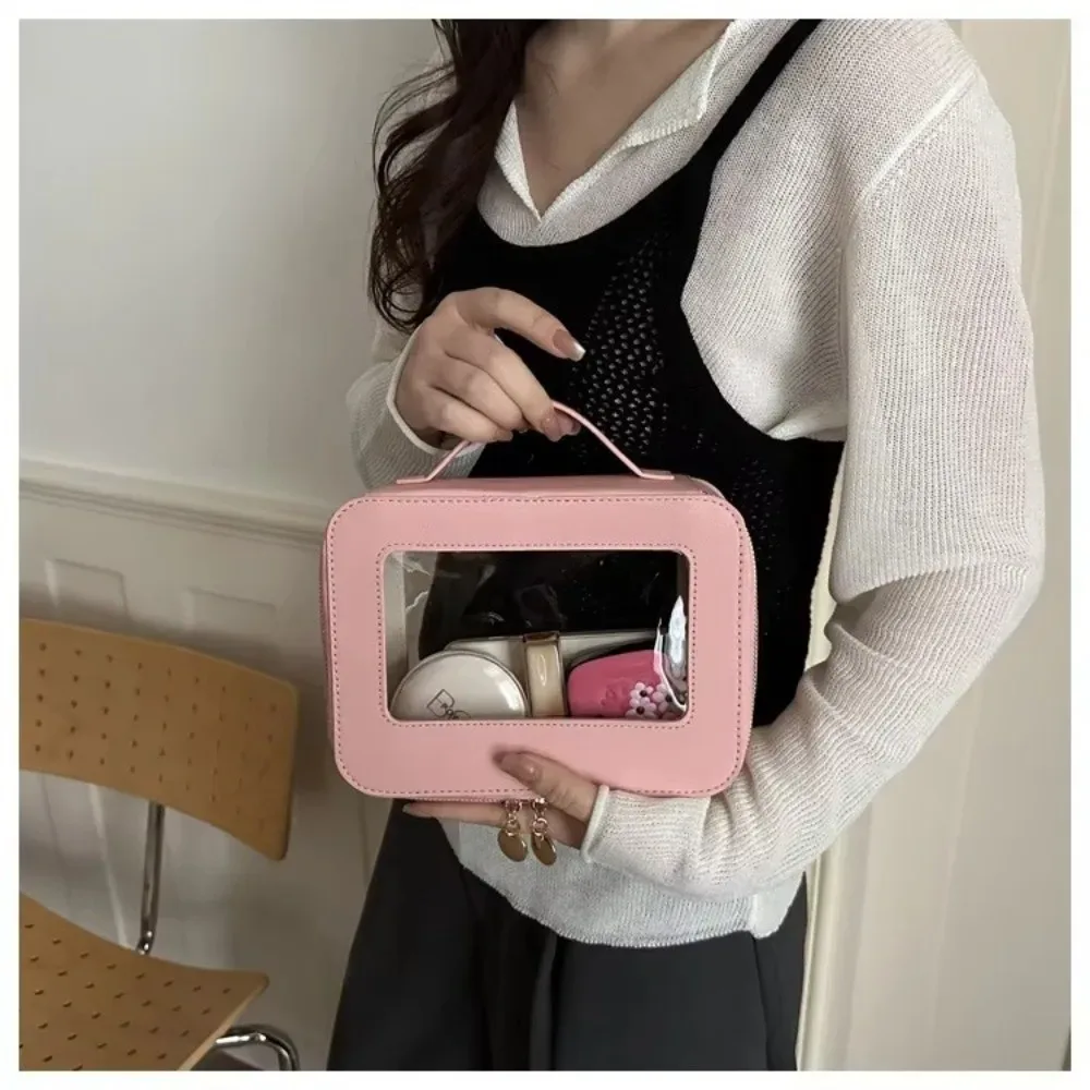 sac de voyage transparent simple en pvc, grande capacité, sac de maquillage, sac carré à poignée, sac à main