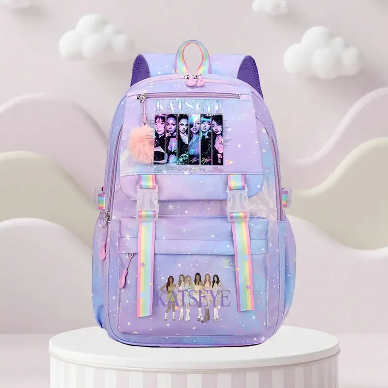 sac d'école katseye print, sac d'école pour élèves du primaire, sac à dos de voyage en plein air, sac à dos tendance pour filles, sac à dos pour enfants.