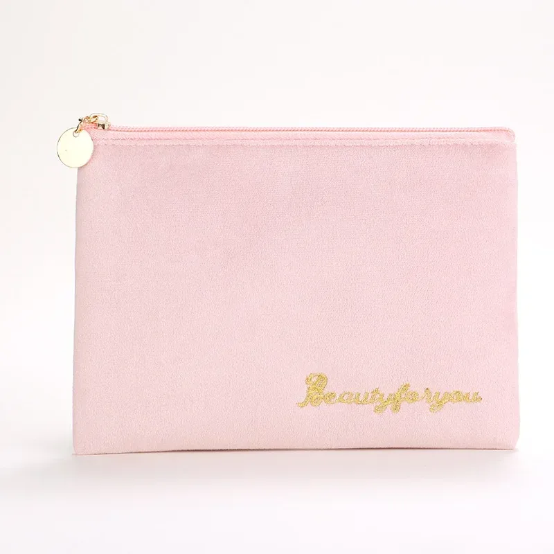 trousse de maquillage en peluche, trousse à cosmétiques pour femmes, grande trousse de toilette de voyage de couleur unie à fermeture éclair, pochette de lavage de beauté