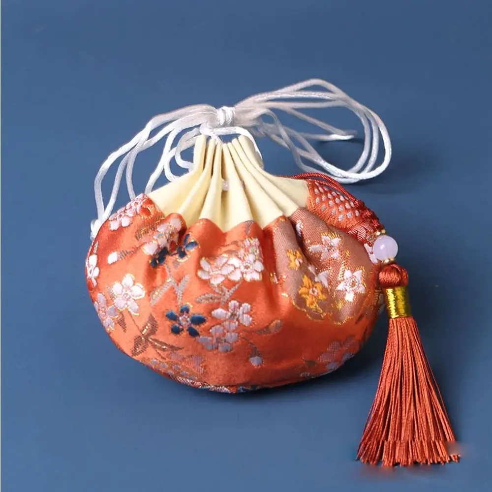 pochette de rangement en tissu brodé à motif floral, style chinois, avec cordon de serrage, vide, pour bijoux et accessoires féminins