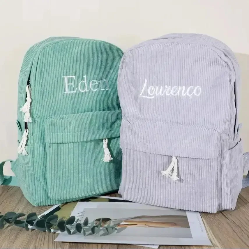 sac à dos d'école personnalisé pour tout-petits, sac en velours côtelé avec nom brodé, cadeau d'anniversaire pour enfants, sac à dos pour ordinateur portable de rentrée scolaire pour chi