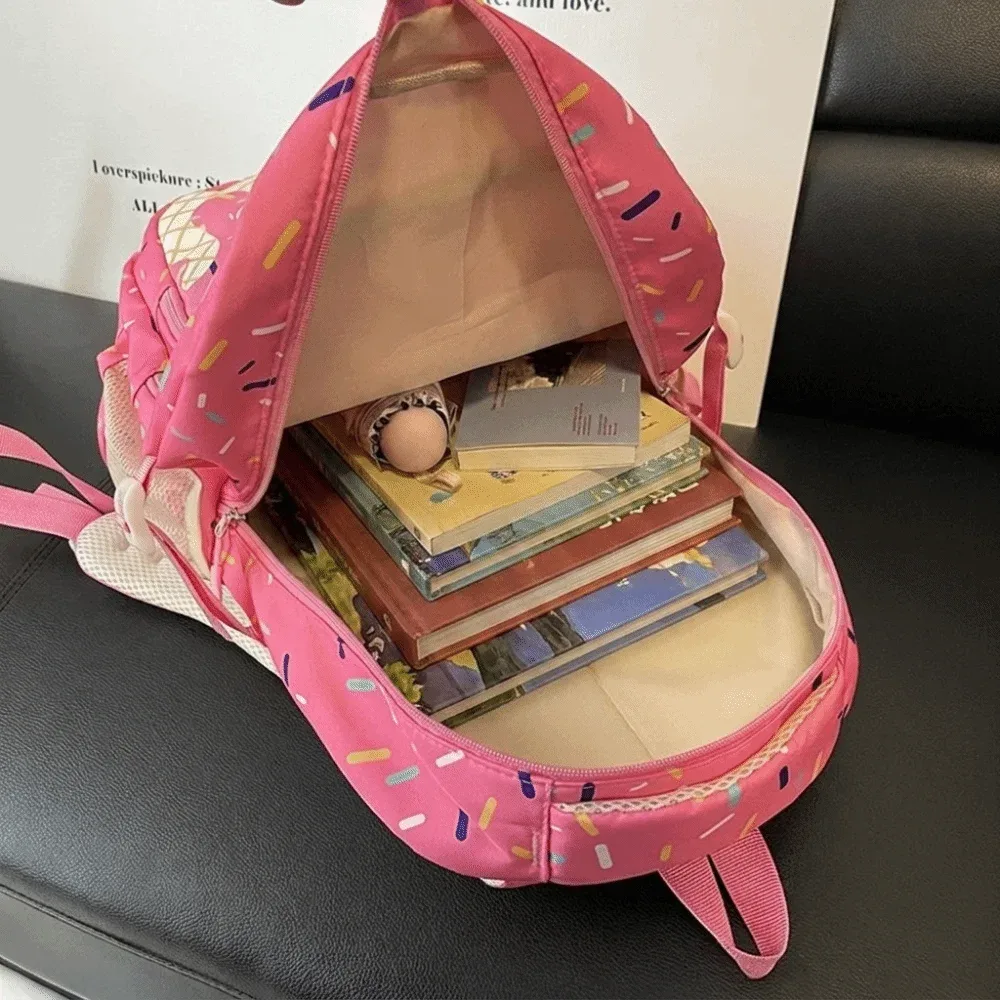 ensemble de sacs à dos en tissu oxford imprimé crème glacée avec trousse à crayons, sac à dos de grande capacité avec sac bandoulière et sac fourre-tout léger